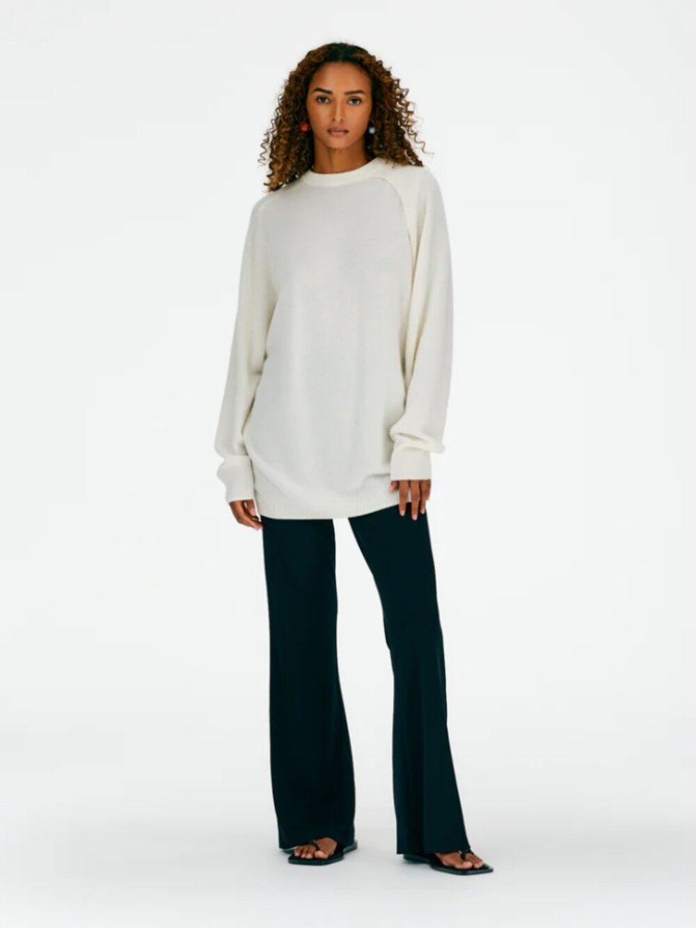 Tibi Cashmere Cutout Sleeve Tunic Pullover Sweater, Cream, Size L. GUC. - Picture 4 of 8